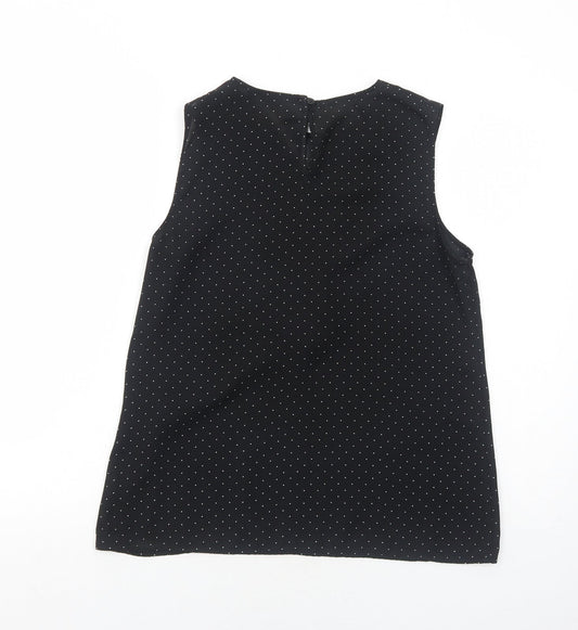 F&F Womens Black Polka Dot Polyester Basic Blouse Size 10 Round Neck