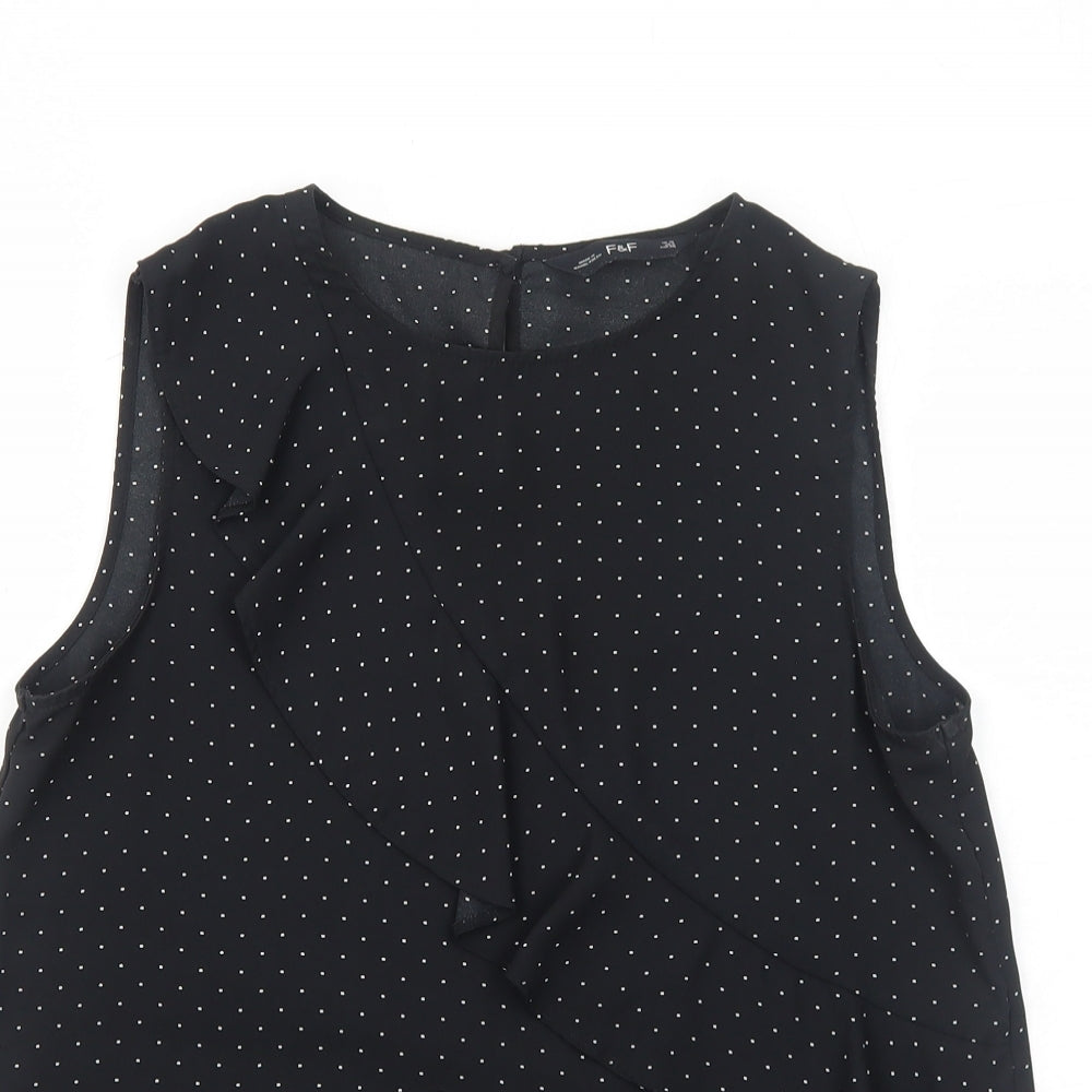 F&F Womens Black Polka Dot Polyester Basic Blouse Size 10 Round Neck