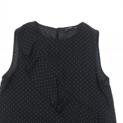 F&F Womens Black Polka Dot Polyester Basic Blouse Size 10 Round Neck