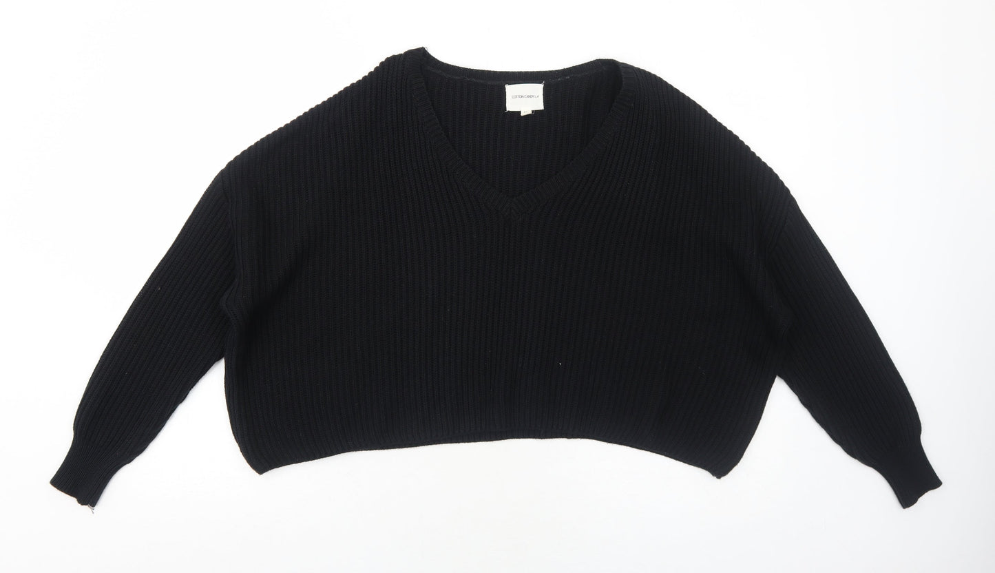 Cotton Candy LA Womens Black V-Neck Acrylic Pullover Jumper Size S