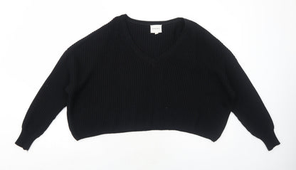 Cotton Candy LA Womens Black V-Neck Acrylic Pullover Jumper Size S