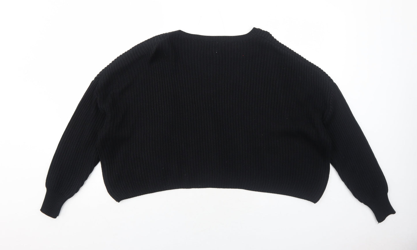 Cotton Candy LA Womens Black V-Neck Acrylic Pullover Jumper Size S