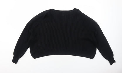 Cotton Candy LA Womens Black V-Neck Acrylic Pullover Jumper Size S