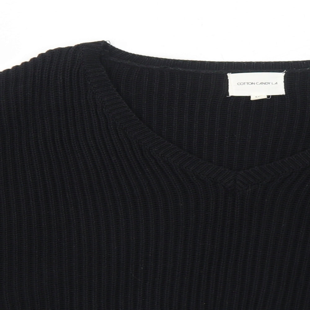 Cotton Candy LA Womens Black V-Neck Acrylic Pullover Jumper Size S