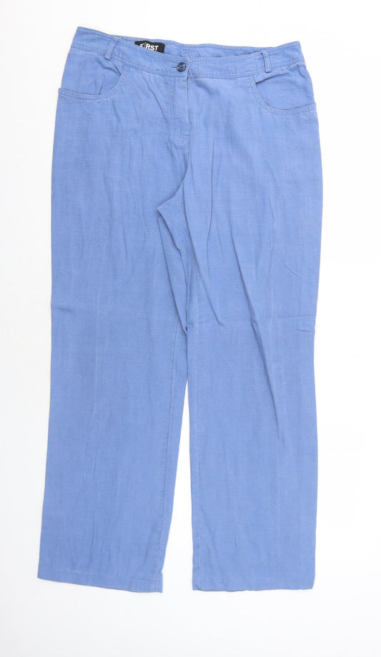 First Avenue Womens Blue Lyocell Trousers Size 16 Regular Zip