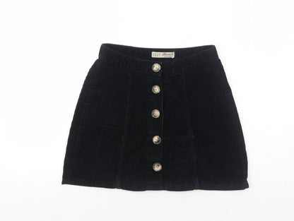 Primark Womens Black Cotton A-Line Skirt Size 4 Button