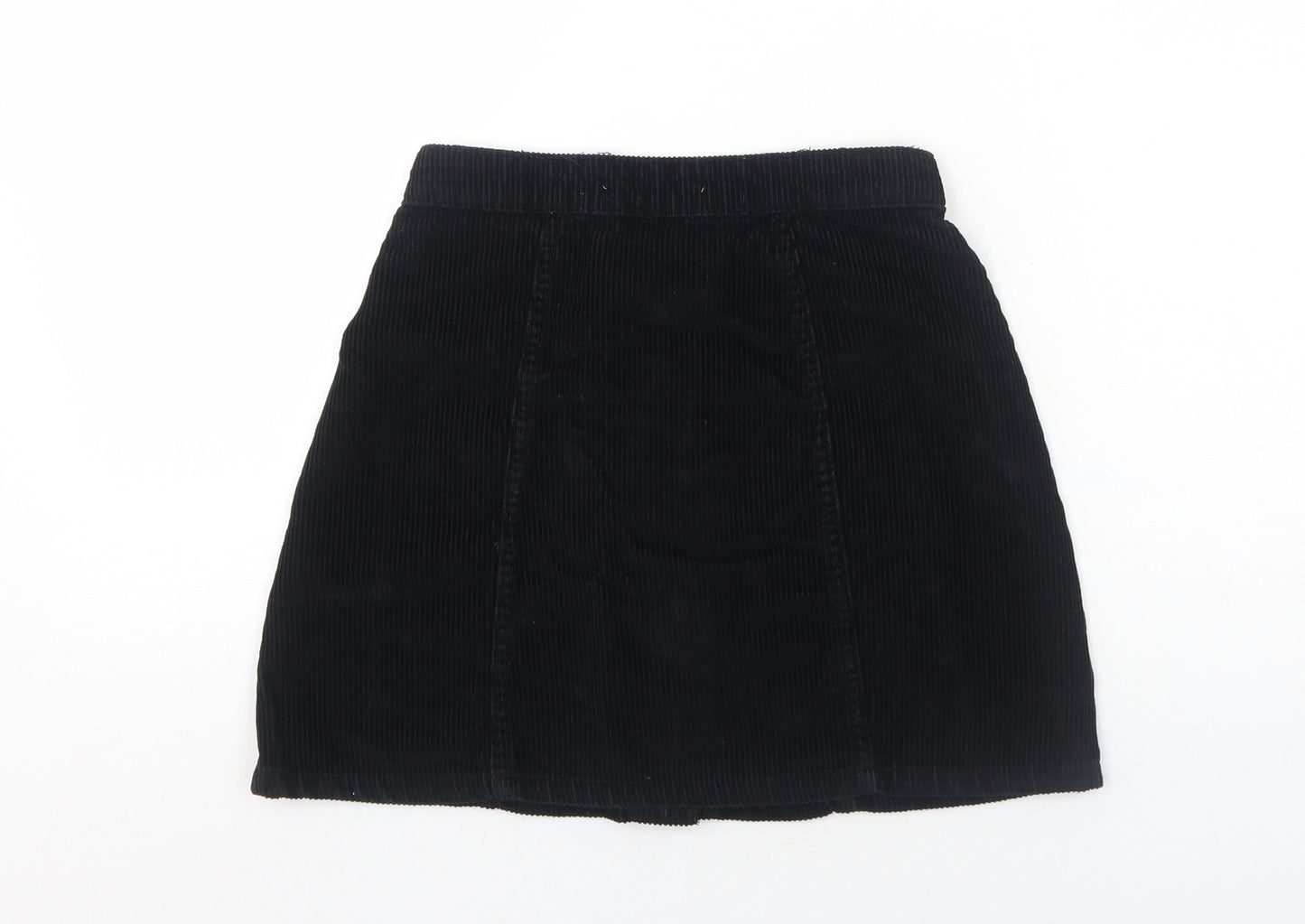 Primark Womens Black Cotton A-Line Skirt Size 4 Button