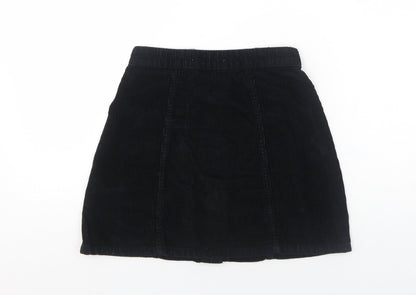 Primark Womens Black Cotton A-Line Skirt Size 4 Button
