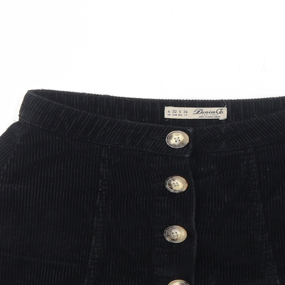 Primark Womens Black Cotton A-Line Skirt Size 4 Button