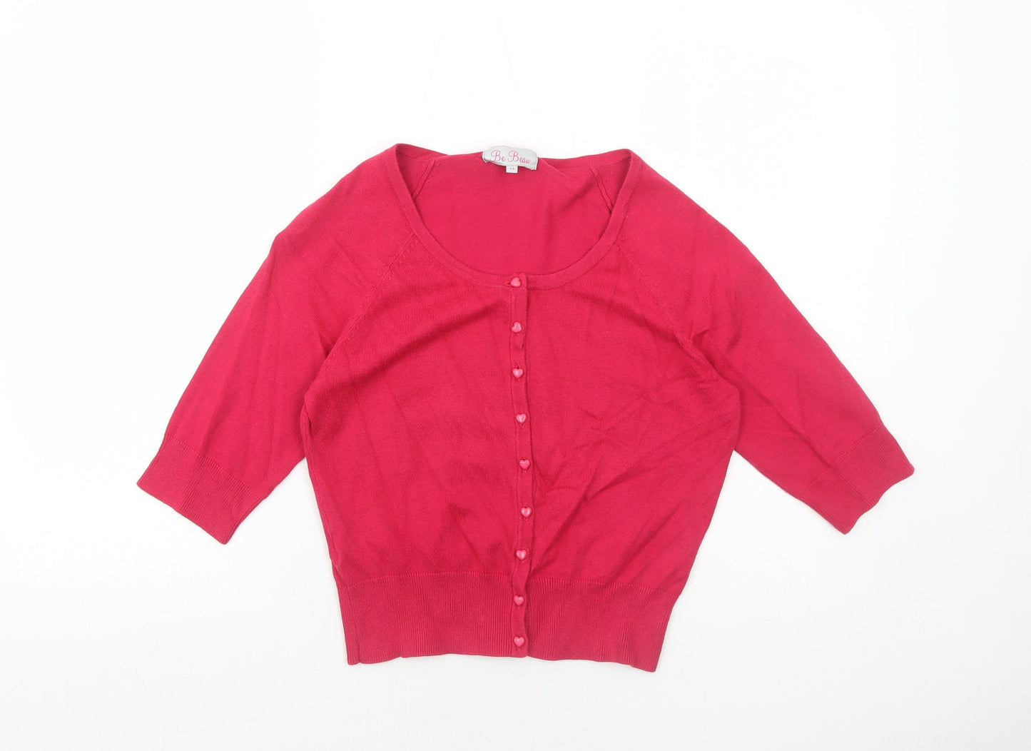 Be Beau Womens Pink Scoop Neck Cotton Cardigan Jumper Size 12