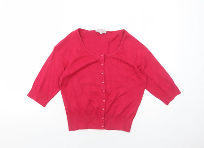 Be Beau Womens Pink Scoop Neck Cotton Cardigan Jumper Size 12