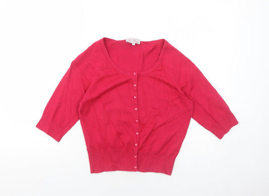 Be Beau Womens Pink Scoop Neck Cotton Cardigan Jumper Size 12