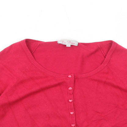 Be Beau Womens Pink Scoop Neck Cotton Cardigan Jumper Size 12
