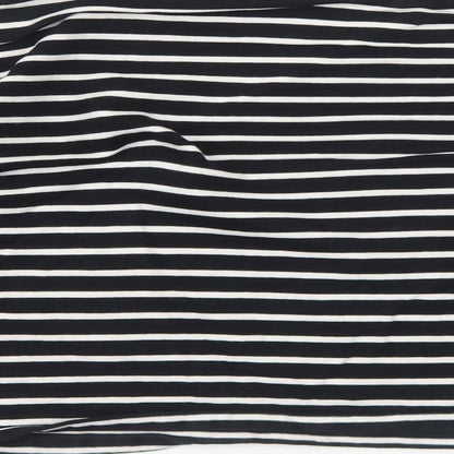 Bershka Womens Black Striped Cotton Basic T-Shirt Size S Round Neck