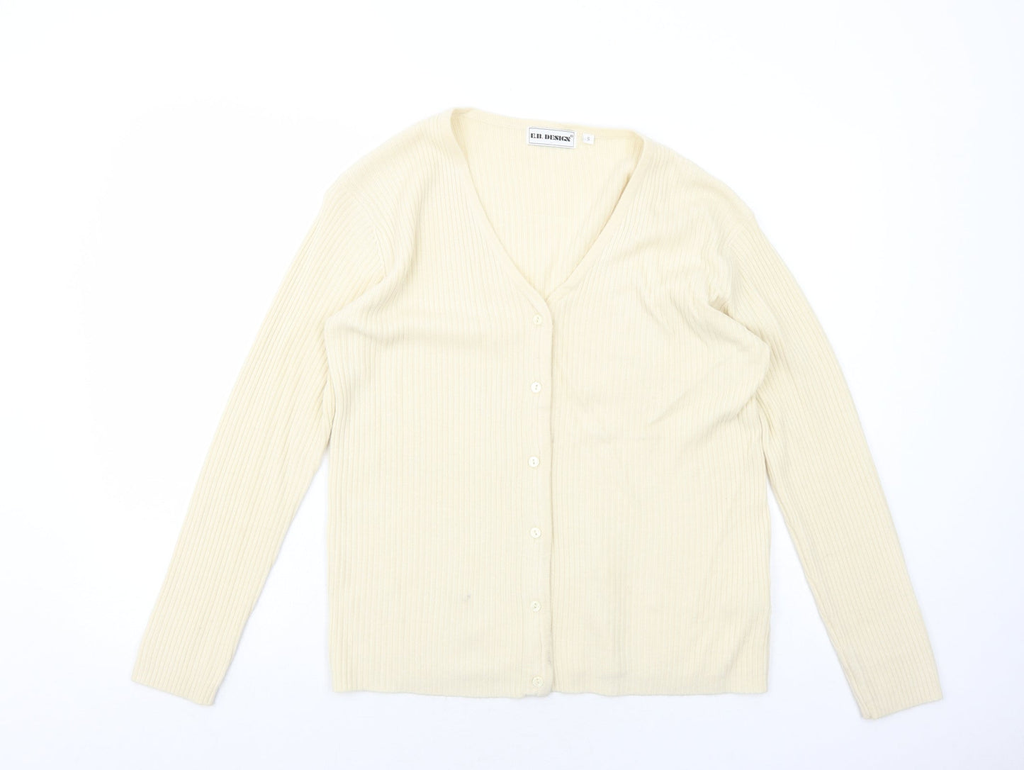E.B Design Womens Ivory V-Neck Polyacrylate Fibre Cardigan Jumper Size S