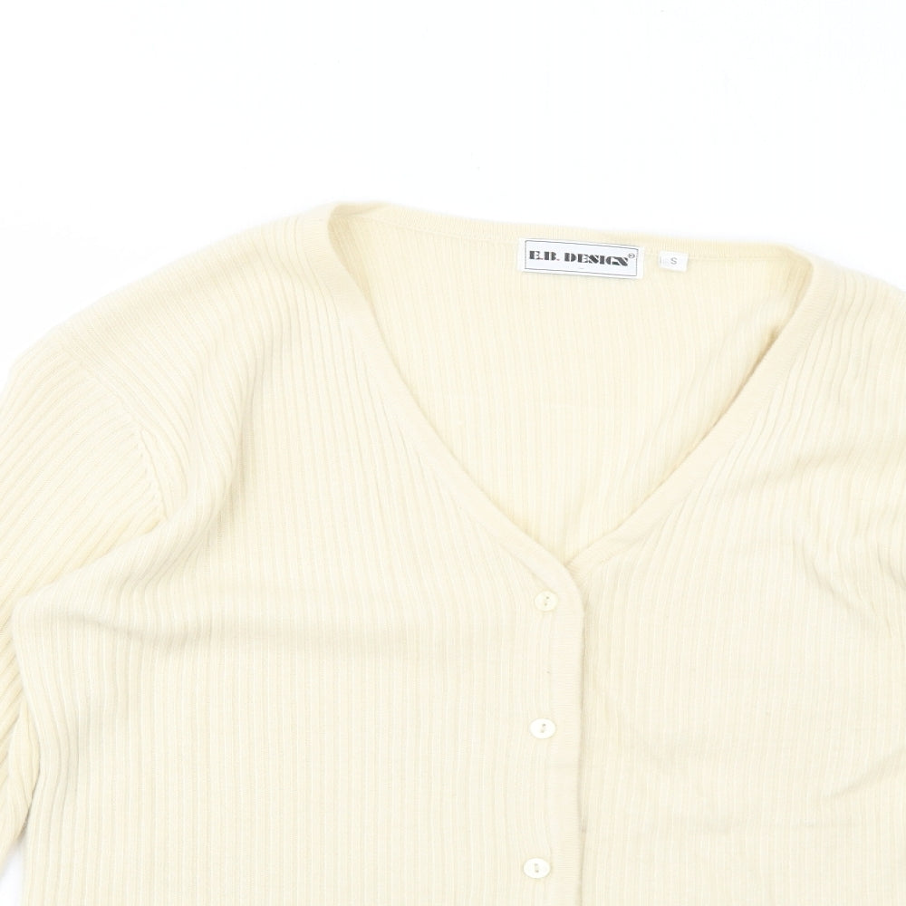 E.B Design Womens Ivory V-Neck Polyacrylate Fibre Cardigan Jumper Size S