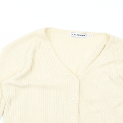 E.B Design Womens Ivory V-Neck Polyacrylate Fibre Cardigan Jumper Size S
