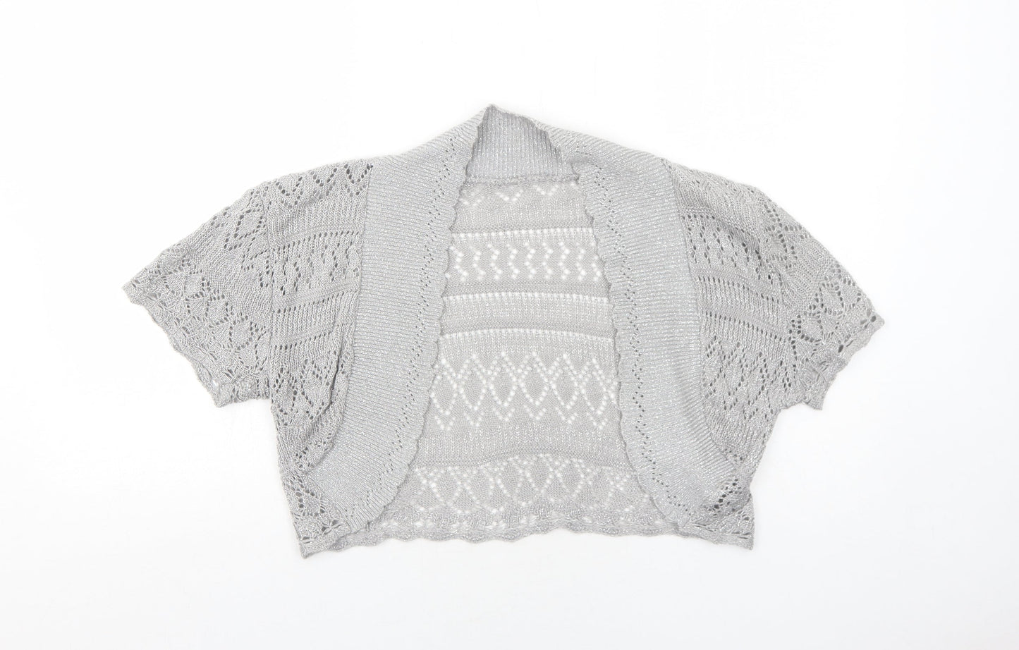 Ethel Austin Womens Silver V-Neck Geometric Acrylic Cardigan Jumper Size XL