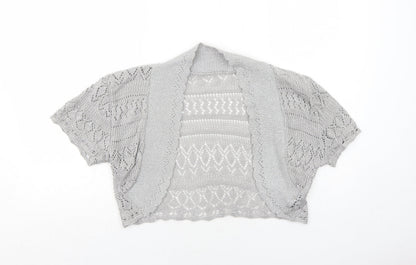 Ethel Austin Womens Silver V-Neck Geometric Acrylic Cardigan Jumper Size XL