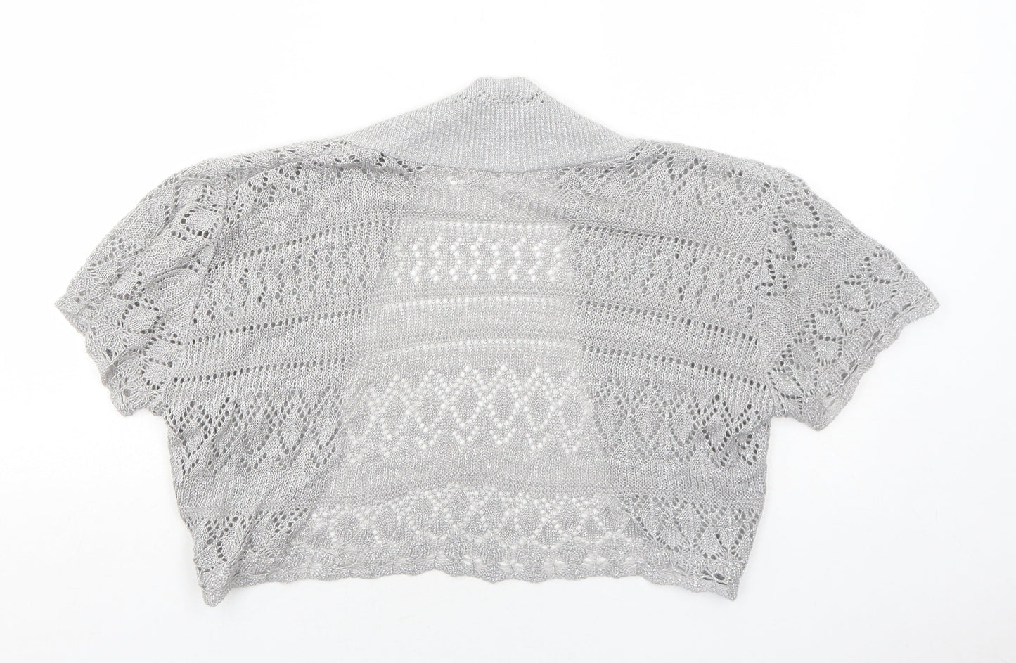 Ethel Austin Womens Silver V-Neck Geometric Acrylic Cardigan Jumper Size XL