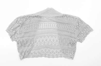 Ethel Austin Womens Silver V-Neck Geometric Acrylic Cardigan Jumper Size XL