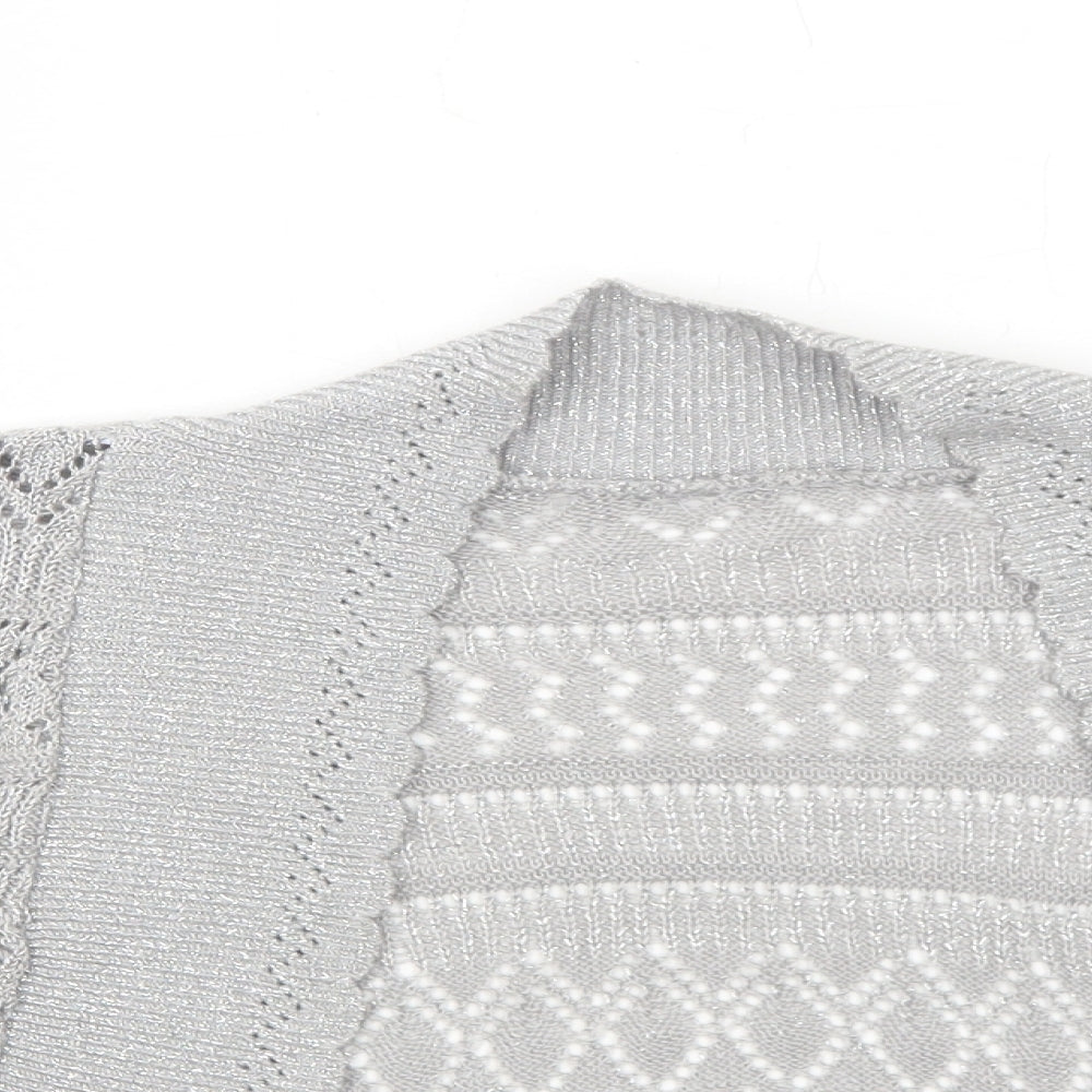 Ethel Austin Womens Silver V-Neck Geometric Acrylic Cardigan Jumper Size XL