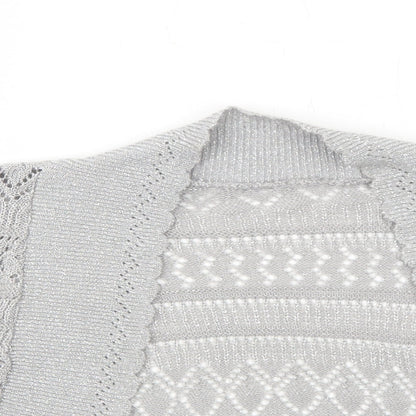 Ethel Austin Womens Silver V-Neck Geometric Acrylic Cardigan Jumper Size XL