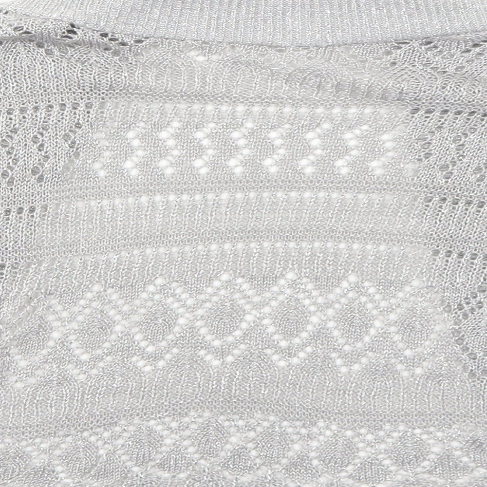 Ethel Austin Womens Silver V-Neck Geometric Acrylic Cardigan Jumper Size XL