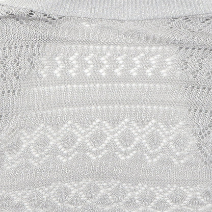 Ethel Austin Womens Silver V-Neck Geometric Acrylic Cardigan Jumper Size XL