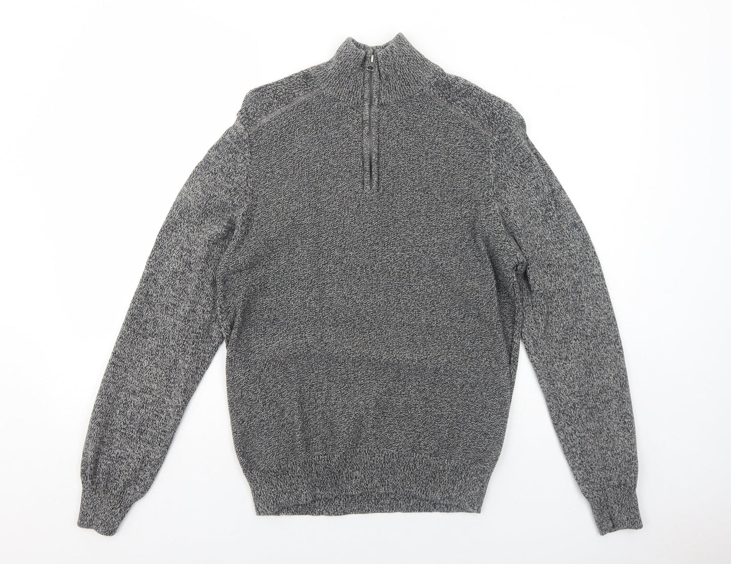 George Mens Grey Mock Neck Cotton Pullover Jumper Size S Long Sleeve