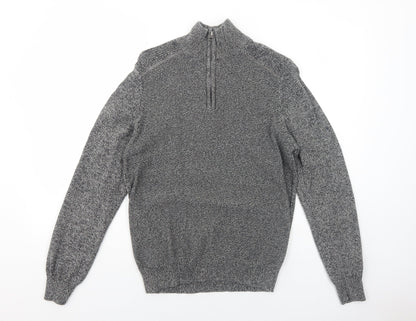George Mens Grey Mock Neck Cotton Pullover Jumper Size S Long Sleeve