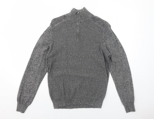 George Mens Grey Mock Neck Cotton Pullover Jumper Size S Long Sleeve