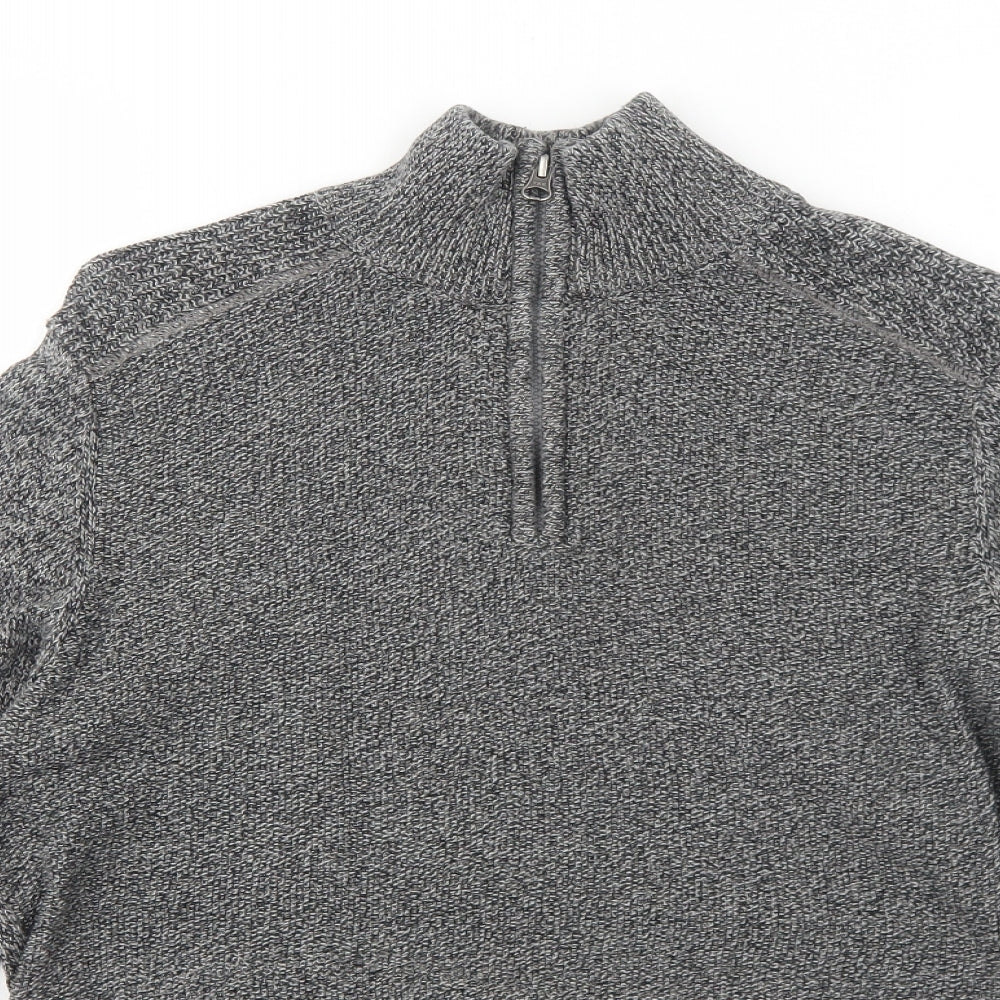 George Mens Grey Mock Neck Cotton Pullover Jumper Size S Long Sleeve
