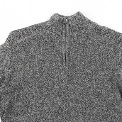 George Mens Grey Mock Neck Cotton Pullover Jumper Size S Long Sleeve