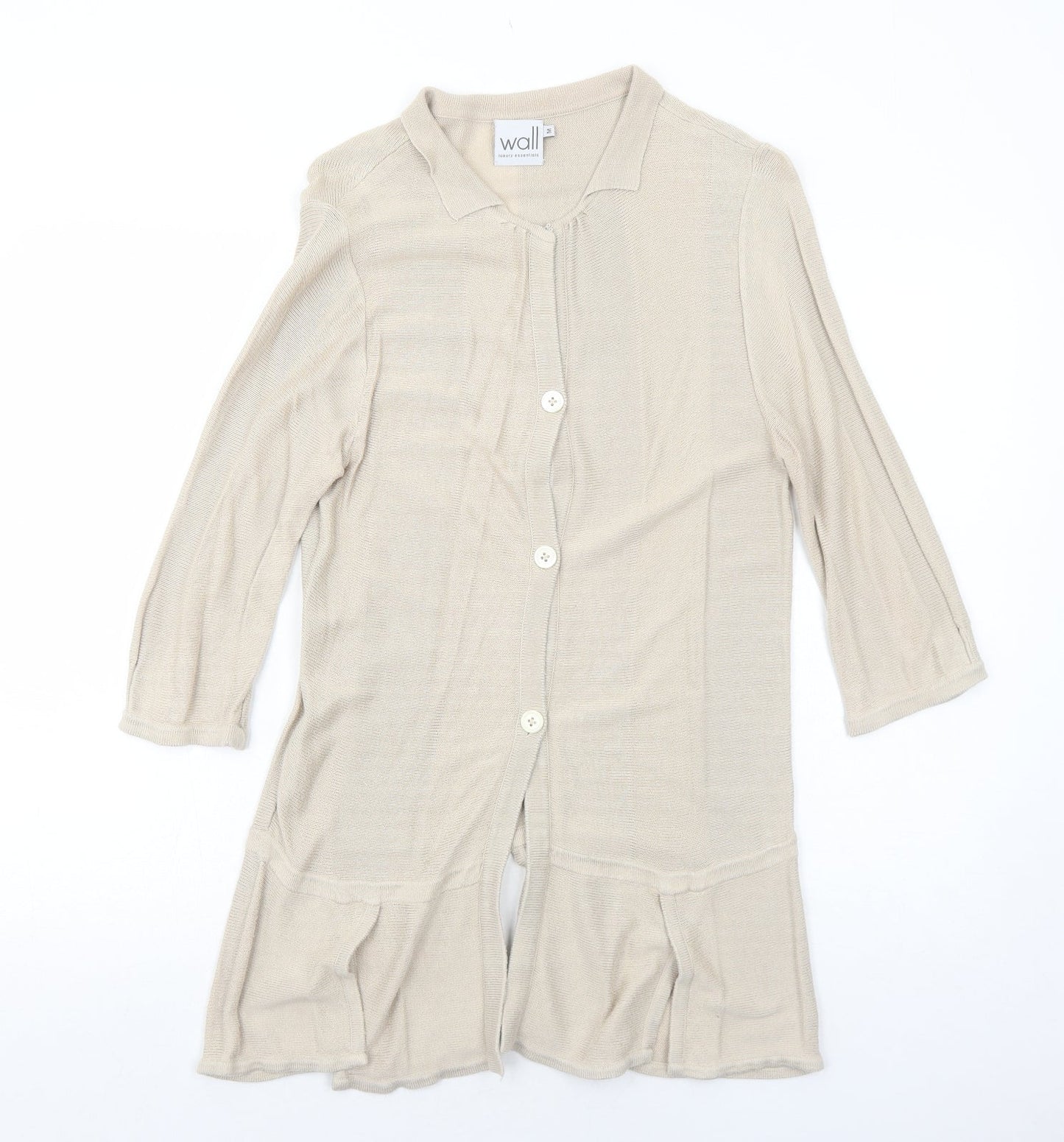 Wall Womens Beige Collared Cotton Cardigan Jumper Size M