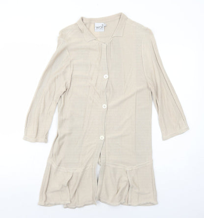 Wall Womens Beige Collared Cotton Cardigan Jumper Size M