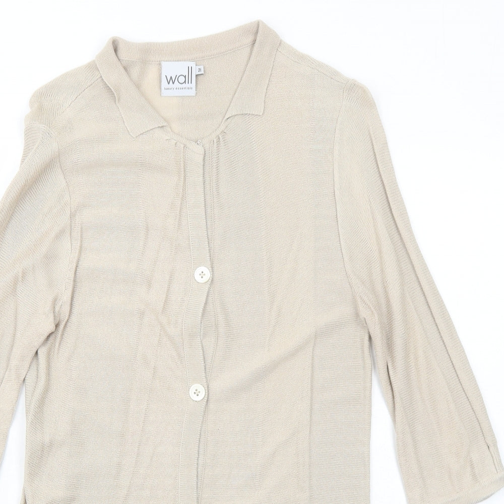 Wall Womens Beige Collared Cotton Cardigan Jumper Size M