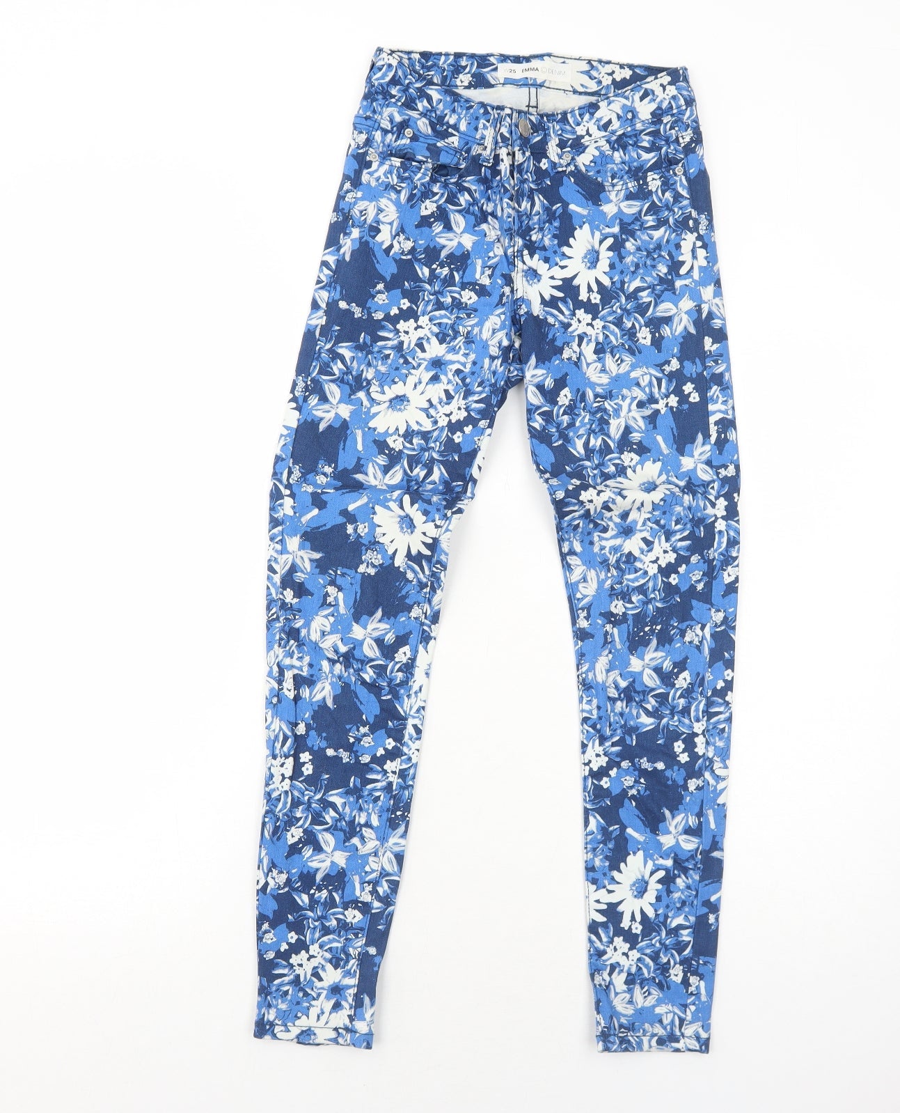 Emma C Denim Womens Blue Floral Cotton Skinny Jeans Size 4 Regular Zip