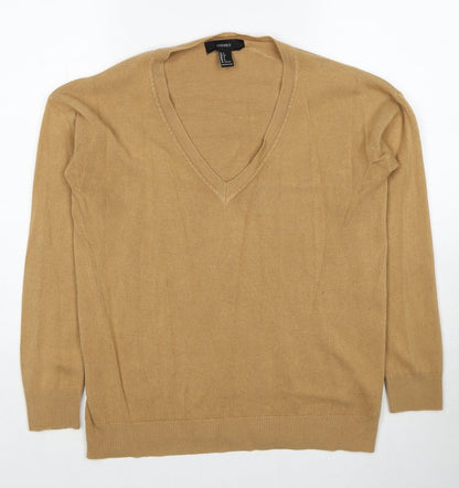 FOREVER 21 Womens Beige V-Neck Acrylic Pullover Jumper Size S Pullover