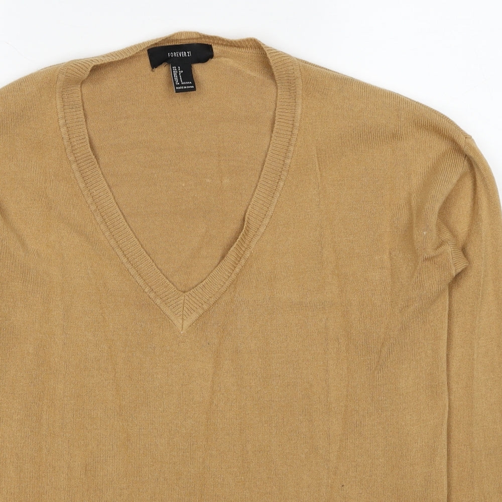 FOREVER 21 Womens Beige V-Neck Acrylic Pullover Jumper Size S Pullover