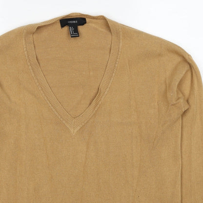 FOREVER 21 Womens Beige V-Neck Acrylic Pullover Jumper Size S Pullover