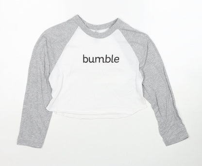 American Apparel Womens White Colourblock Cotton Cropped T-Shirt Size XS Round Neck - Bumble Size XS-S