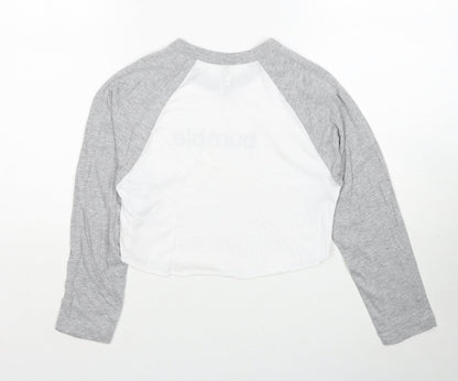 American Apparel Womens White Colourblock Cotton Cropped T-Shirt Size XS Round Neck - Bumble Size XS-S