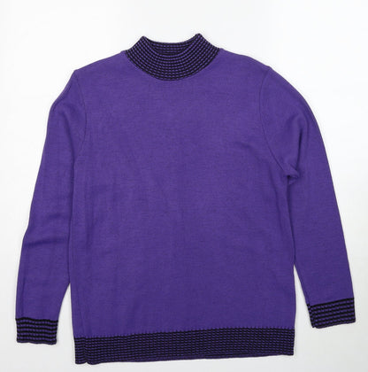 Envy Womens Purple Mock Neck Acrylic Pullover Jumper Size M