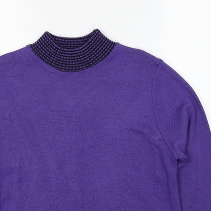 Envy Womens Purple Mock Neck Acrylic Pullover Jumper Size M