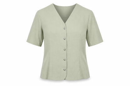 LS Collection Womens Green Polyester Basic Button-Up Size 12 V-Neck