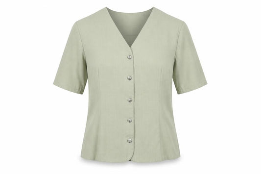 LS Collection Womens Green Polyester Basic Button-Up Size 12 V-Neck