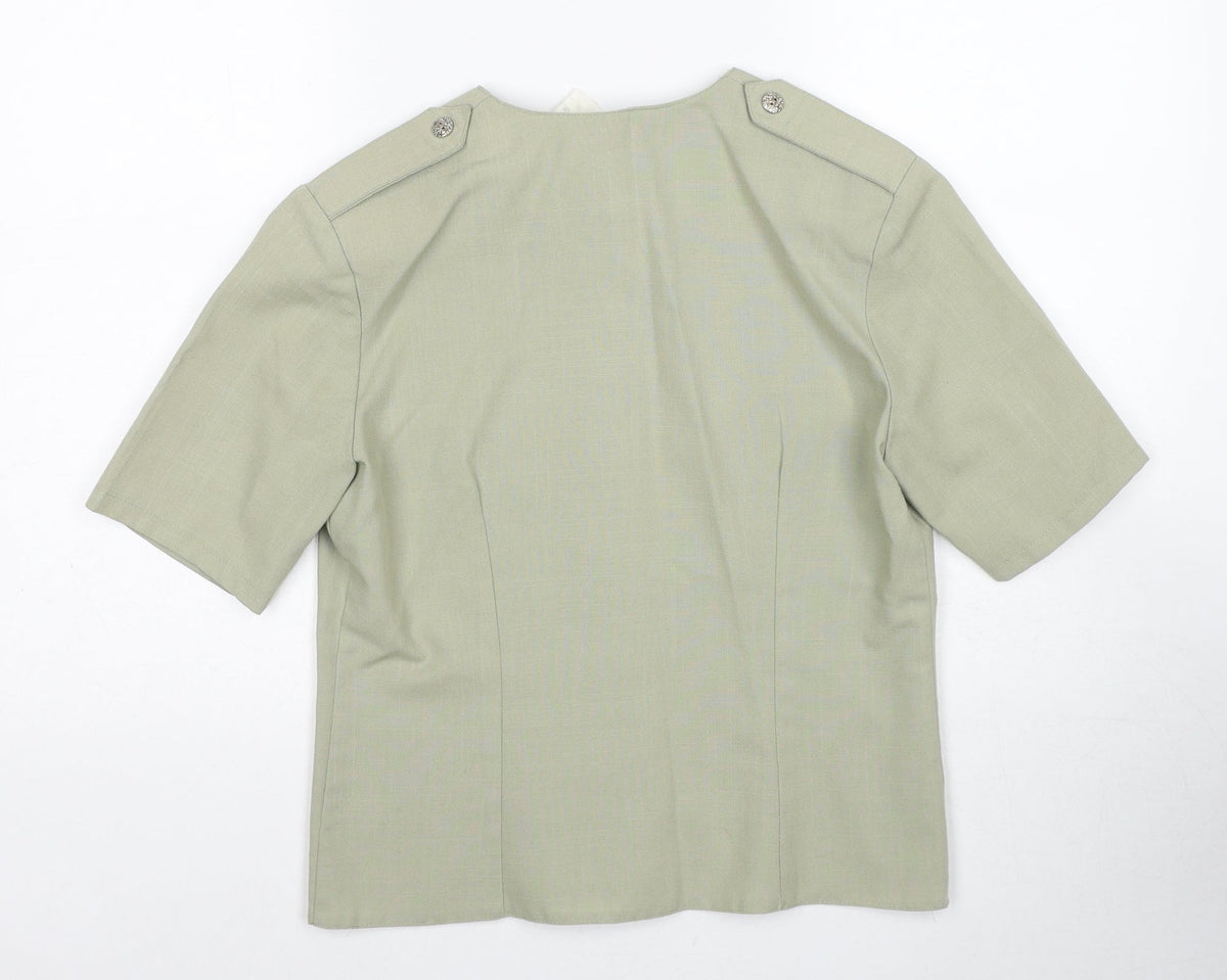 LS Collection Womens Green Polyester Basic Button-Up Size 12 V-Neck