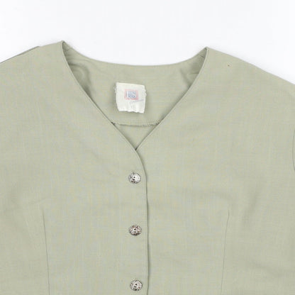 LS Collection Womens Green Polyester Basic Button-Up Size 12 V-Neck
