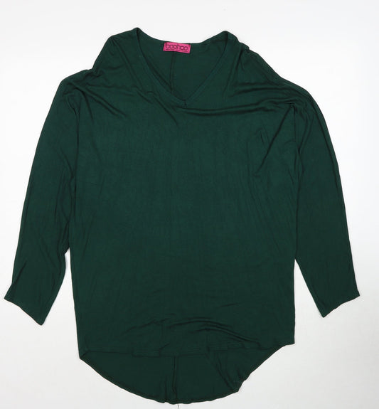 Boohoo Womens Green Viscose Basic Blouse Size S V-Neck